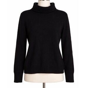 Escada LARGE Black Wool Cashmere Turtleneck Sweater Classic Soft Quiet Luxury